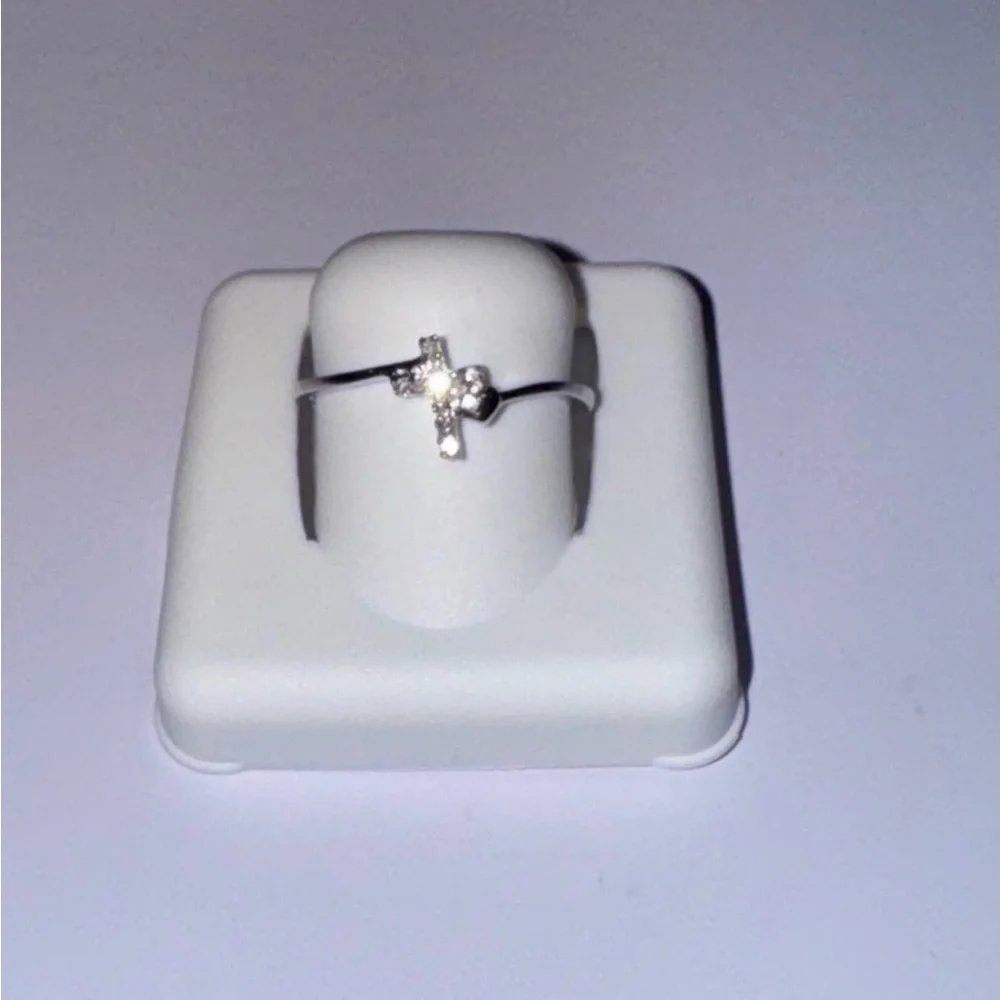 Genuine Natural Diamond Cross Heart Ring, Elegant gift for her Real diamond Ring - Picture 4 of 5